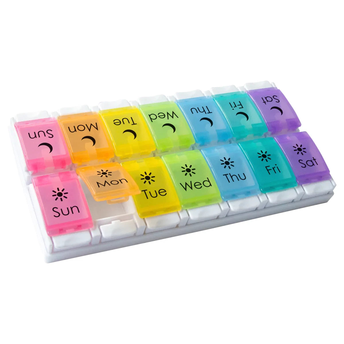 ezy dose Weekly AM and PM Pill Organizer with Push Button - Assorted Rainbow Colors-025715012339-LR-339064-2-LR eShop