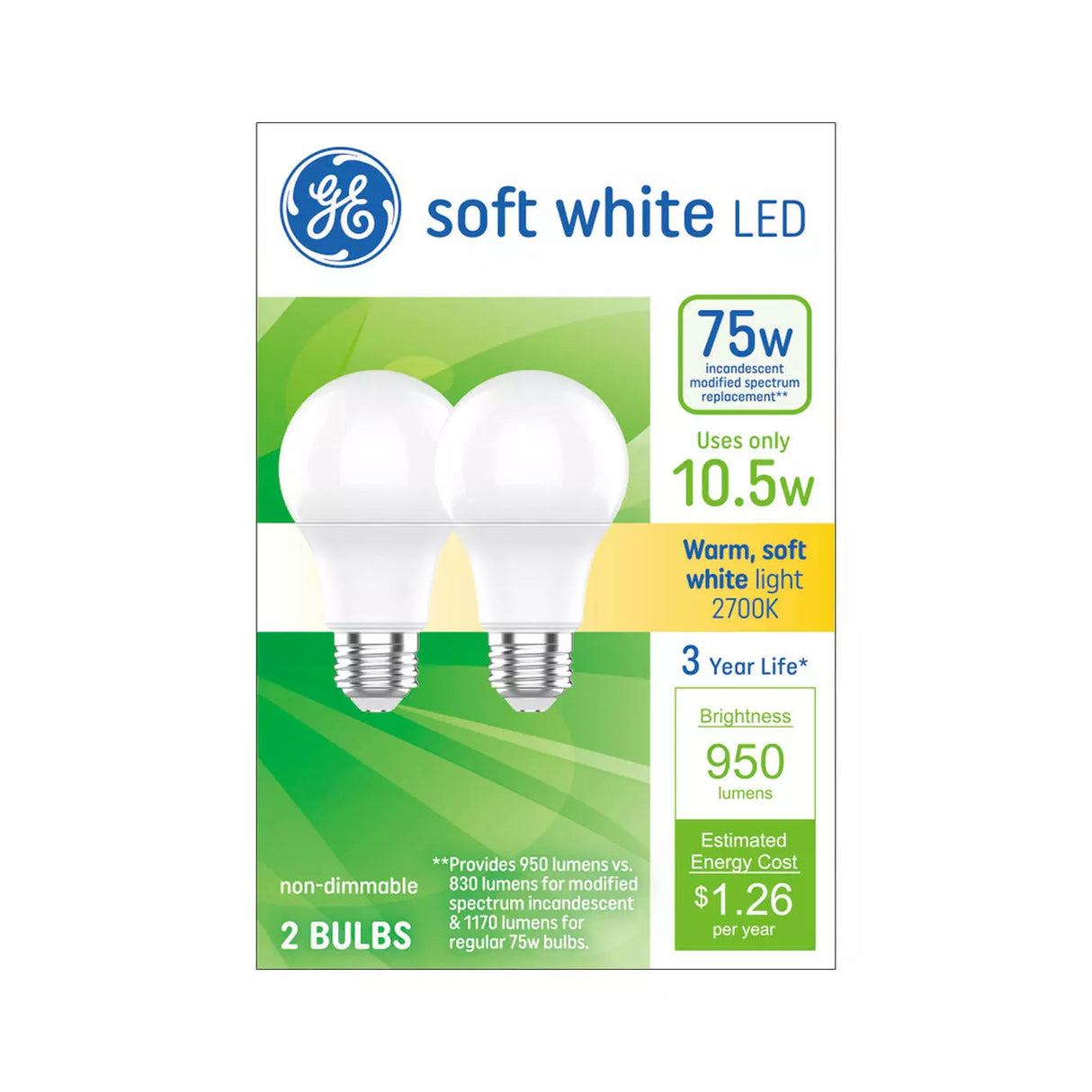 GE Lighting LED Light Bulbs, A19 General Purpose Bulbs, 75 Watt Replacement, Soft White, 2 count-043168561167-LR-353106-1-LR eShop