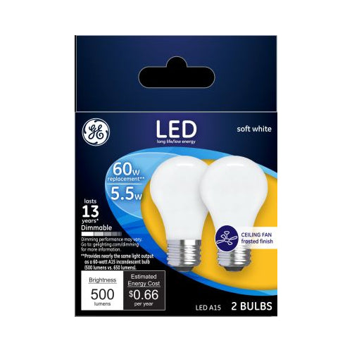 GE LED 60W SW FRT CFAN A15 2PK