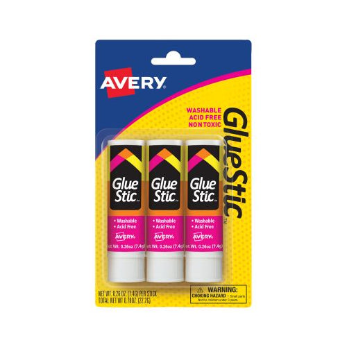 Avery Glue Stic  Nontoxic  Permanent  0.26 oz.  3 ct