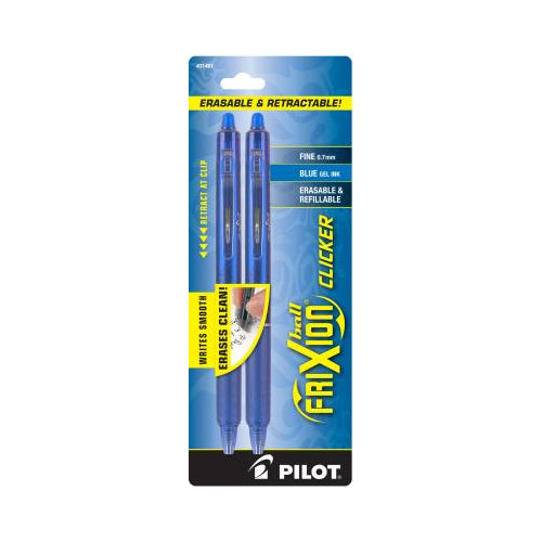 Pilot FriXion Clicker Erasable Gel Ink Pens, Fine Point (0.7mm), Blue, 2 Count