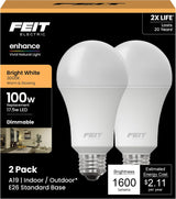 FEIT Electric 100 Watt Enhance A19 LED Light Bulb - Bright White, 2 count-017801154467-LR-347803-1-LR eShop