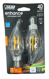 Feit Electric 40-Watt Equivalent BA10 E12 Candelabra Dimmable Filament CEC Clear Glass Chandelier LED Light Bulb - Soft White, 2 pack-017801209891-LR-347806-1-LR eShop