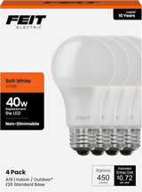 FEIT Electric 40 Watt Equivalent LED Light Bulbs, E26 Standard Base - Soft White, 4 count-017801147056-LR-307981-1-LR eShop