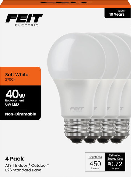 FEIT Electric 40 Watt Equivalent LED Light Bulbs, E26 Standard Base - Soft White, 4 count-017801147056-LR-307981-1-LR eShop