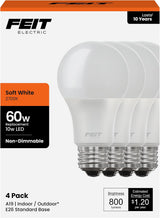 FEIT Electric 60 Watt LED Light Bulbs - Soft White, 4 count-017801143881-LR-306760-1-LR eShop