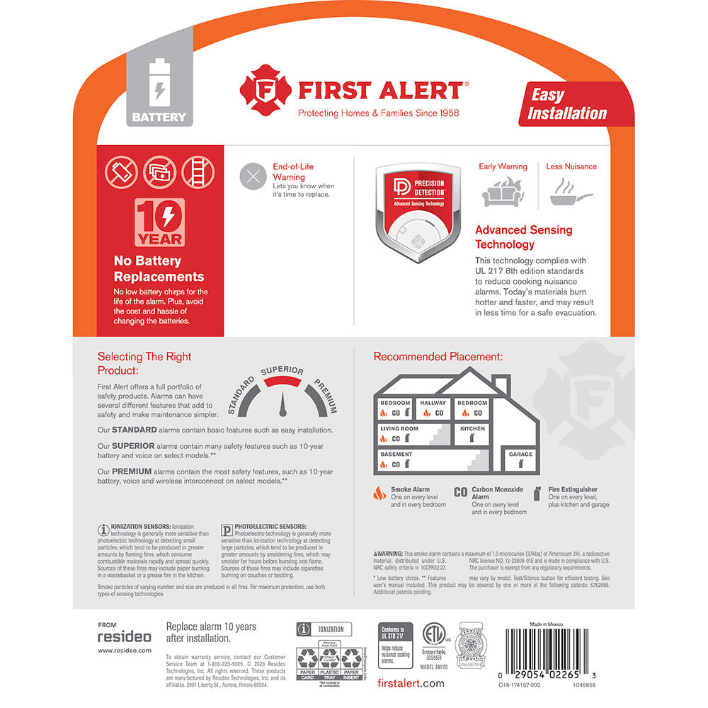 FIRST ALERT Precision Detection 10-Year Sealed Battery Smoke Alarm-029054022653-LR-361047-8-LR eShop
