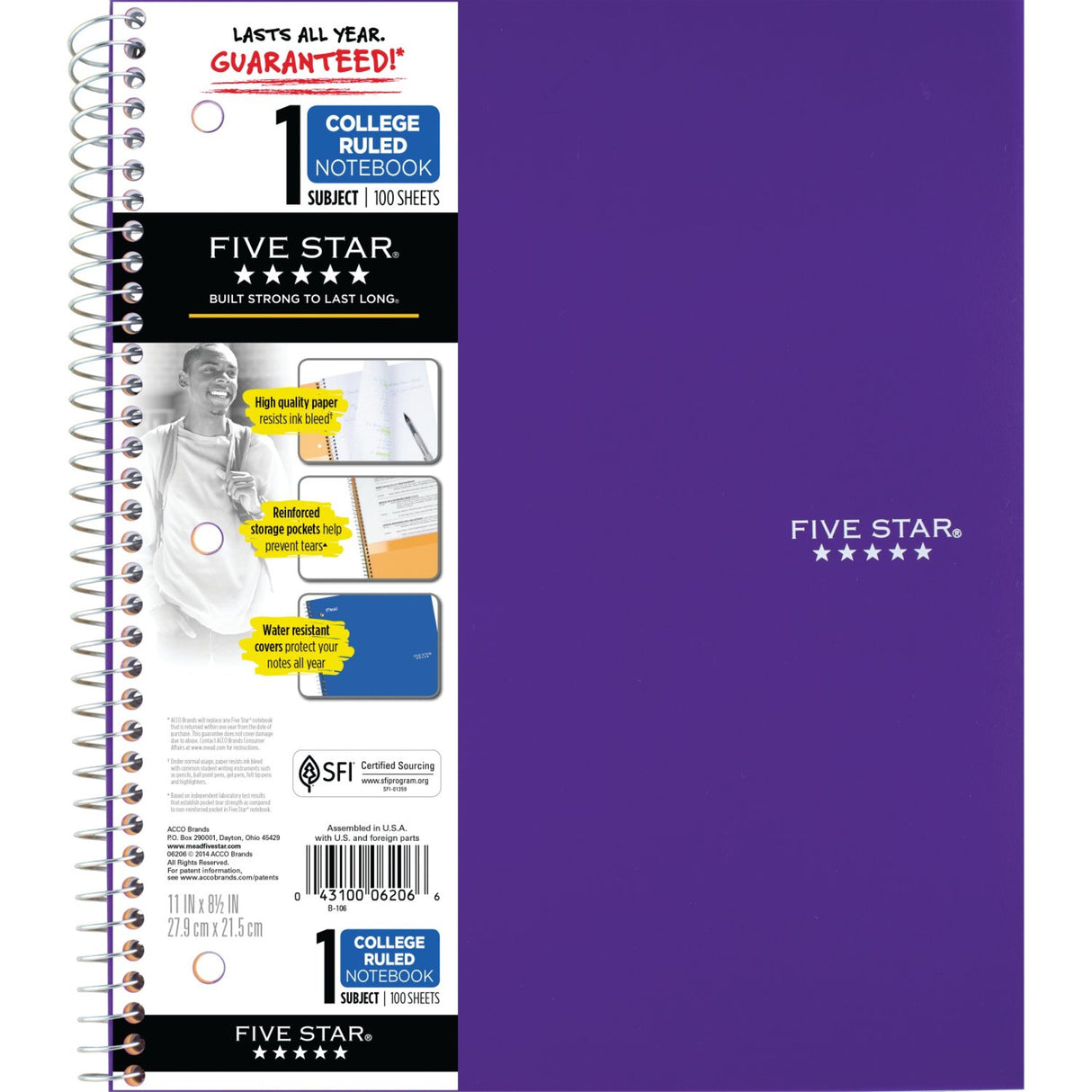 Five Star 1 Subject College Ruled Spiral Notebook - Assorted Colors-043100062066-LR-58719-4-LR eShop