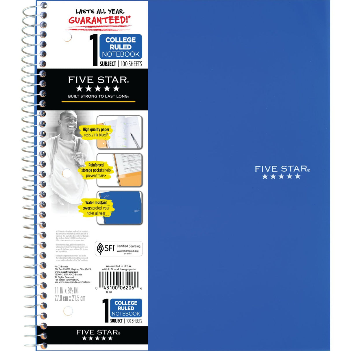 Five Star 1 Subject College Ruled Spiral Notebook - Assorted Colors-043100062066-LR-58719-5-LR eShop