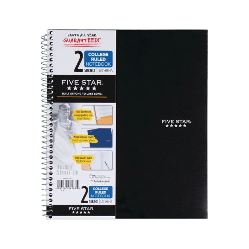 Five Star 2 Subject College Ruled Notebook, Assorted-043100061885-LR-09117-1-LR eShop