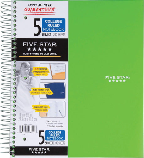 Five Star 5 Subject College Ruled Notebook - Assorted Colors, 11" x 8 1/2"-043100061120-LR-324380-2-LR eShop