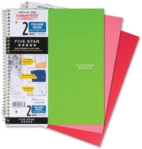 Five Star College Ruled Spiral Notebook - Assorted Colors, 2 Subject-043100061885-LR-07585-2-LR eShop