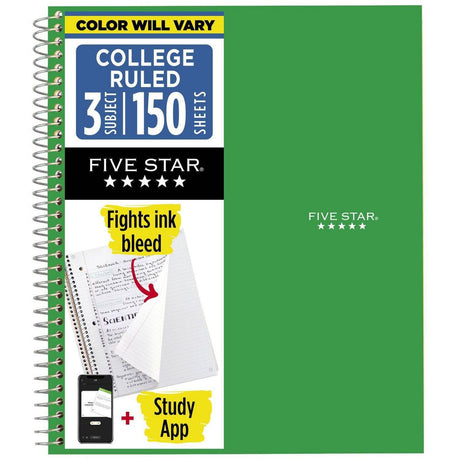 FIVE STAR College Ruled Spiral Notebook - Assorted Colors, 3 Subject-043100062103-LR-62968-1-LR eShop