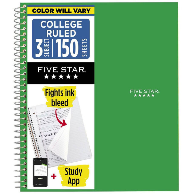 FIVE STAR College Ruled Spiral Notebook - Assorted Colors, 3 Subject-043100062103-LR-62968-1-LR eShop