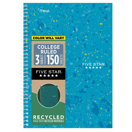 Five Star Recycled Notebook, 3 Subject, College Ruled, 6" x 9 1/2"-071723289218-LR-363505-1-LR eShop