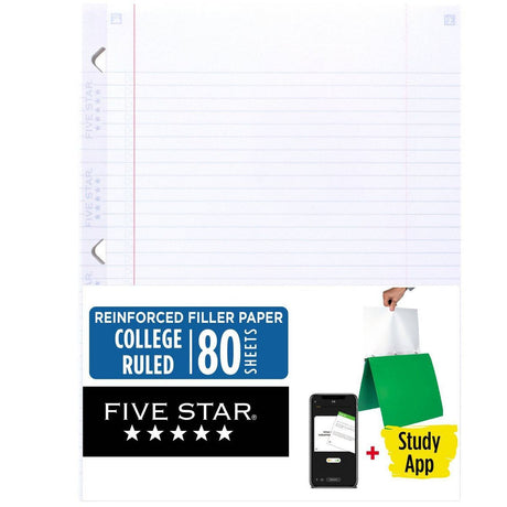FIVE STAR Reinforced Filler Paper, 8.5" x 11" - College Ruled, 80 count-071723095727-LR-350137-1-LR eShop
