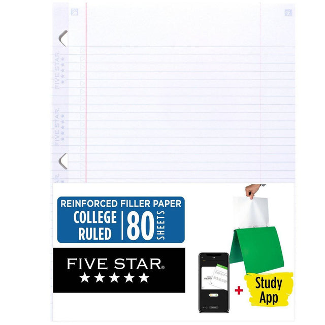 FIVE STAR Reinforced Filler Paper, 8.5" x 11" - College Ruled, 80 count-071723095727-LR-350137-1-LR eShop