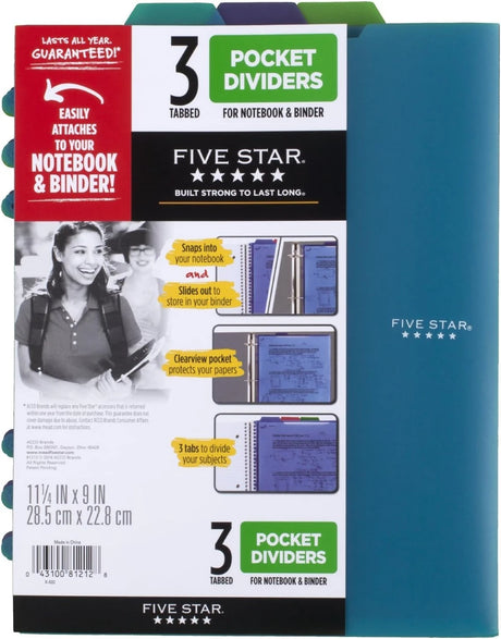 FIVE STAR Tabbed Pocket Dividers - Assorted Colors, 3 count-071723002039-LR-350136-1-LR eShop