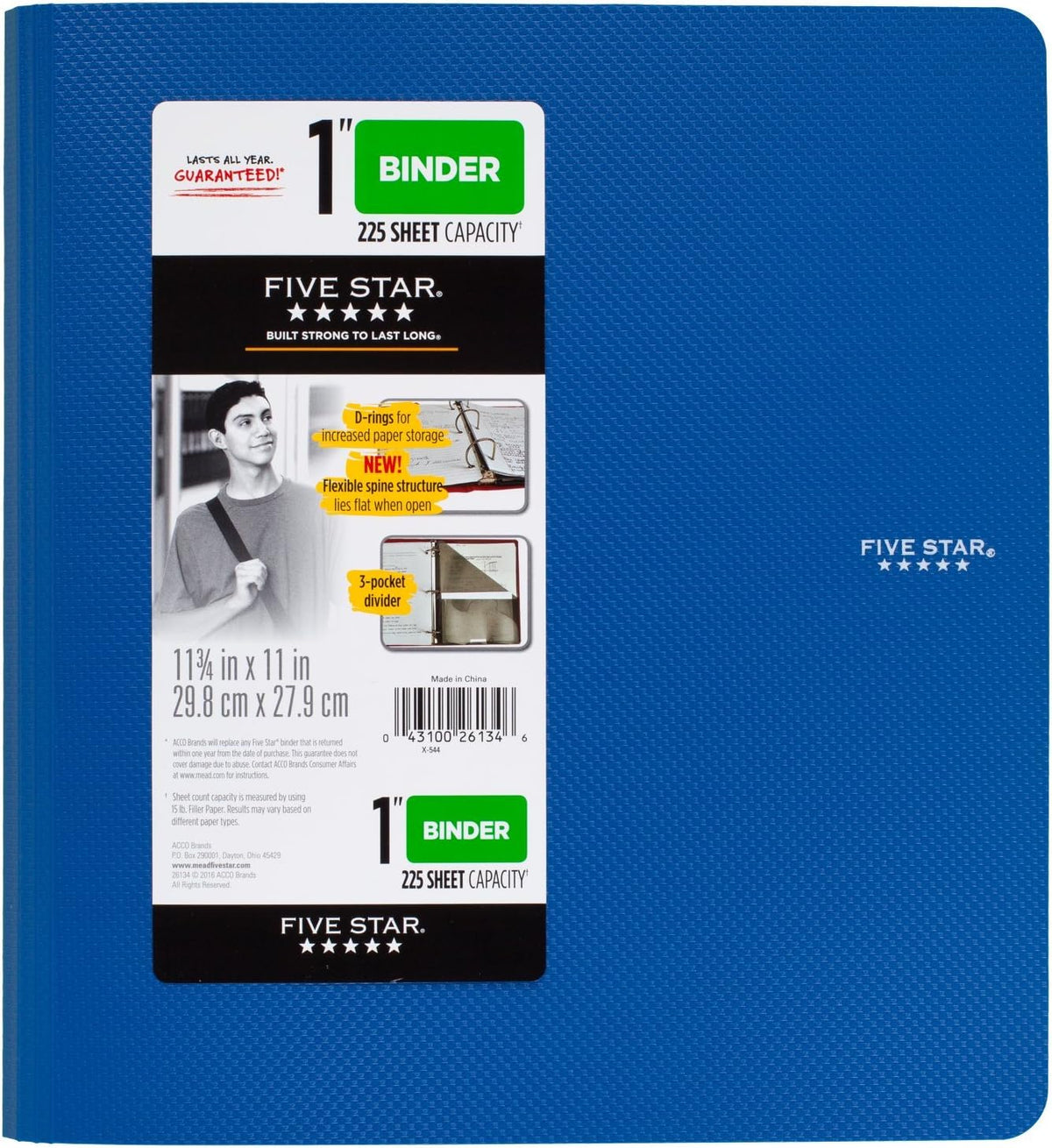 FIVE STAR Three Ring Plastic Binder - Assorted Colors, 1"-043100261346-LR-324386-4-LR eShop