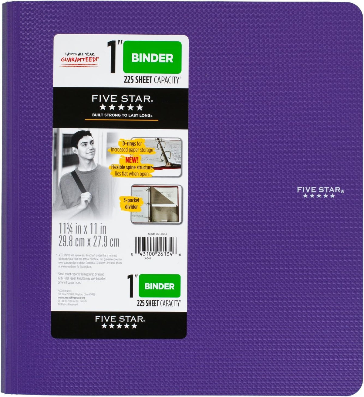 FIVE STAR Three Ring Plastic Binder - Assorted Colors, 1"-043100261346-LR-324386-6-LR eShop