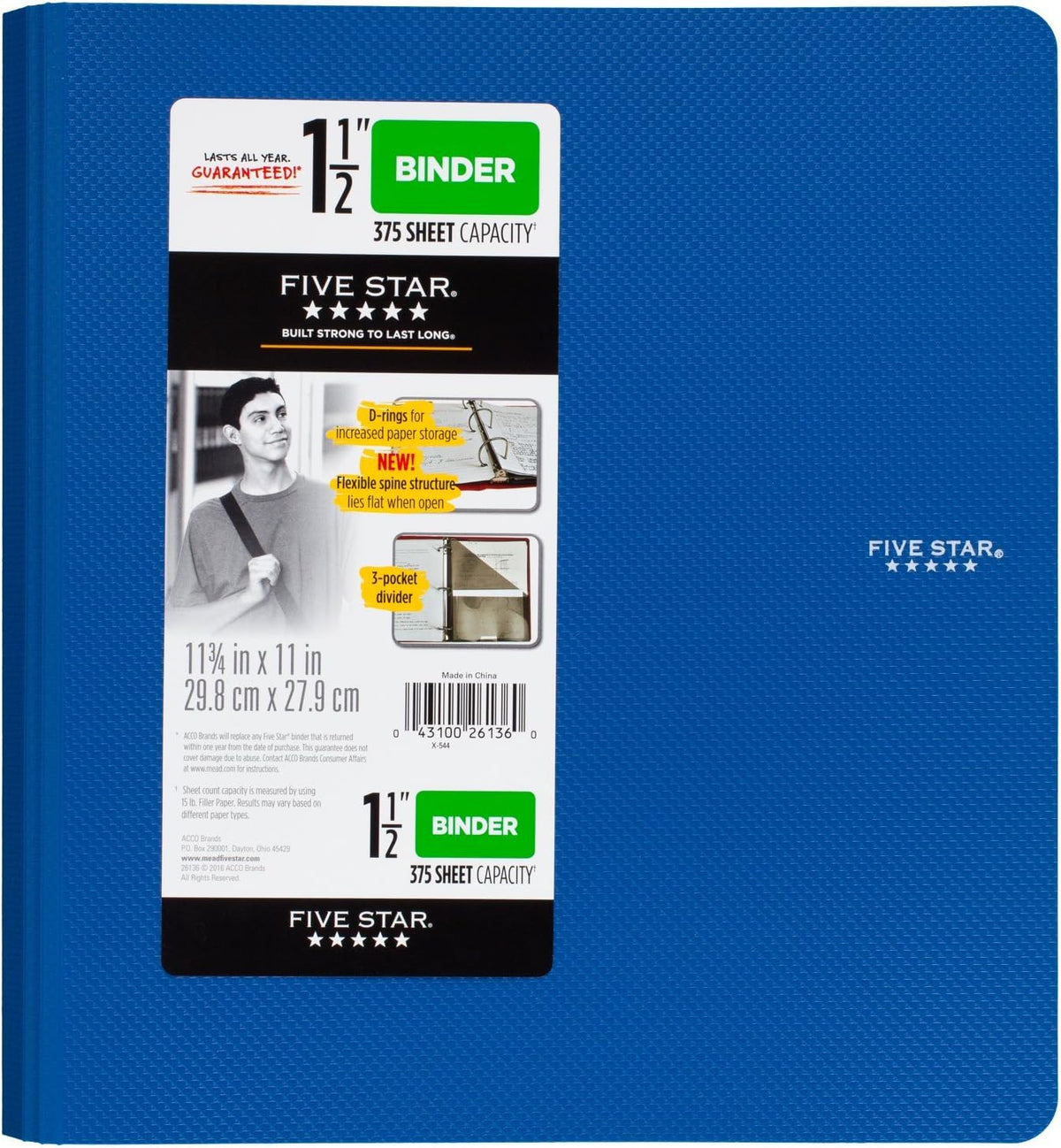FIVE STAR Three Ring Plastic Binder - Assorted Colors, 1.5"-043100261360-LR-325897-1-LR eShop
