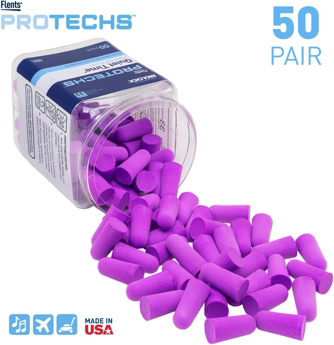 Flents PROTECHS Quiet Time Foam Ear Plugs - Purple, 50 pairs-023185680010-LR-303593-3-LR eShop