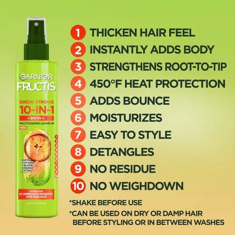 Garnier Fructis Grow Strong Thickening 10-in-1 Leave-In Spray, 8.1 oz-603084078592-LR-361659-2-LR eShop