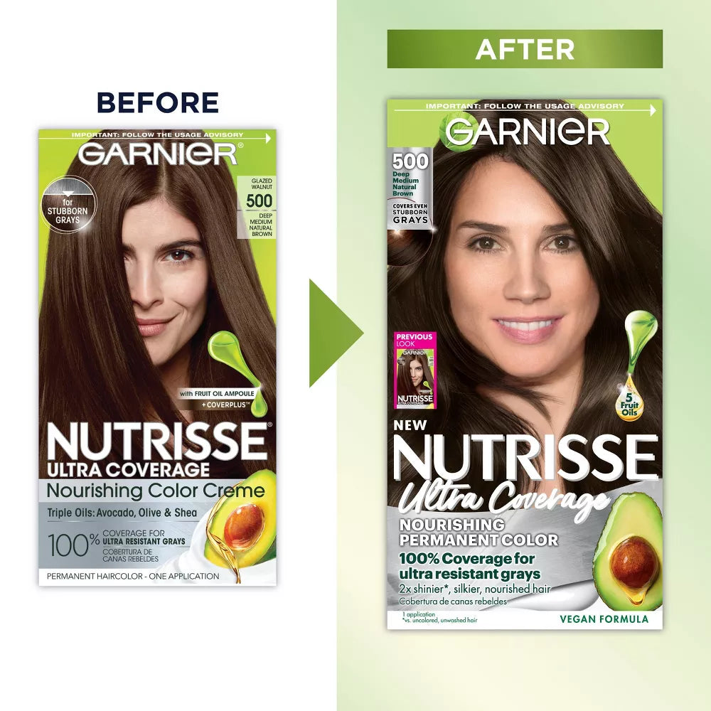Garnier Nutrisse Ultra Coverage 100% Gray Coverage Permanent Hair Color - 500 Medium Brown-603084497010-LR-361814-10-LR eShop