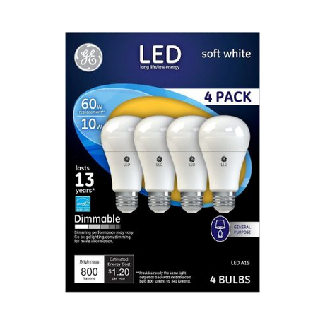 GE 10W A19 LED Soft White Dimmable General Purpose A19 Light Bulbs (4-Pack)-043168676151-LR-321363-1-LR eShop