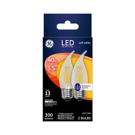 GE 3.5W LED Soft White Clear Finish Dimmable CAM Decorative Light Bulbs (2-Pack)-043168231008-LR-321353-1-LR eShop