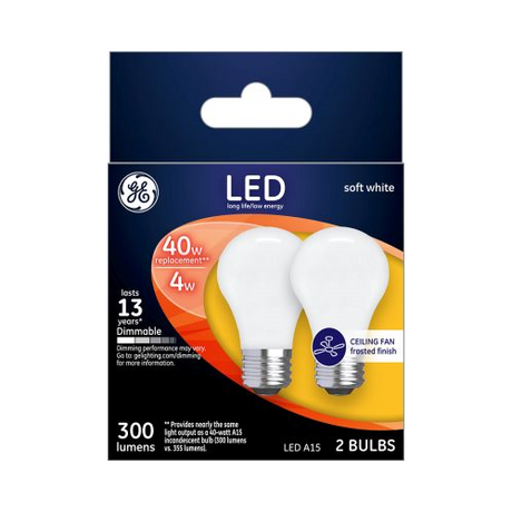 GE 3.5W LED Soft White Dimmable A15 Ceiling Fan Frosted Finish Light Bulb (2-Pack)-043168252775-LR-321358-1-LR eShop