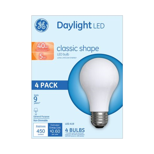 GE 5W A19 Daylight LED Classic Shape Light Bulbs-043168991834-LR-321342-1-LR eShop