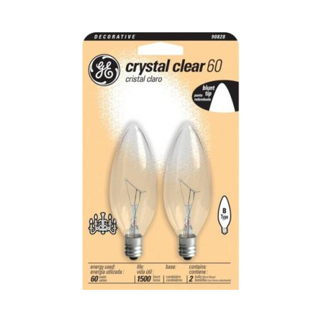 GE 60W Crystal Clear Multi-Use Candelabra Base Blunt Tip Decorative Light Bulb (2-Pack)-043168762298-LR-226097-1-LR eShop