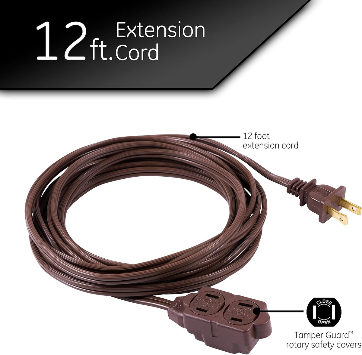 GE Extension Cord with Twist-to-Close Outlets - Brown, 12 feet-043180002242-LR-225366-3-LR eShop