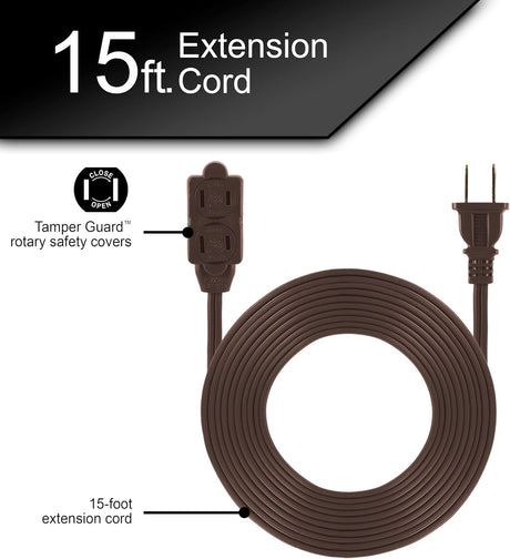 GE Extension Cord with Twist-to-Close Outlets - Brown, 15 feet-043180002402-LR-225702-2-LR eShop