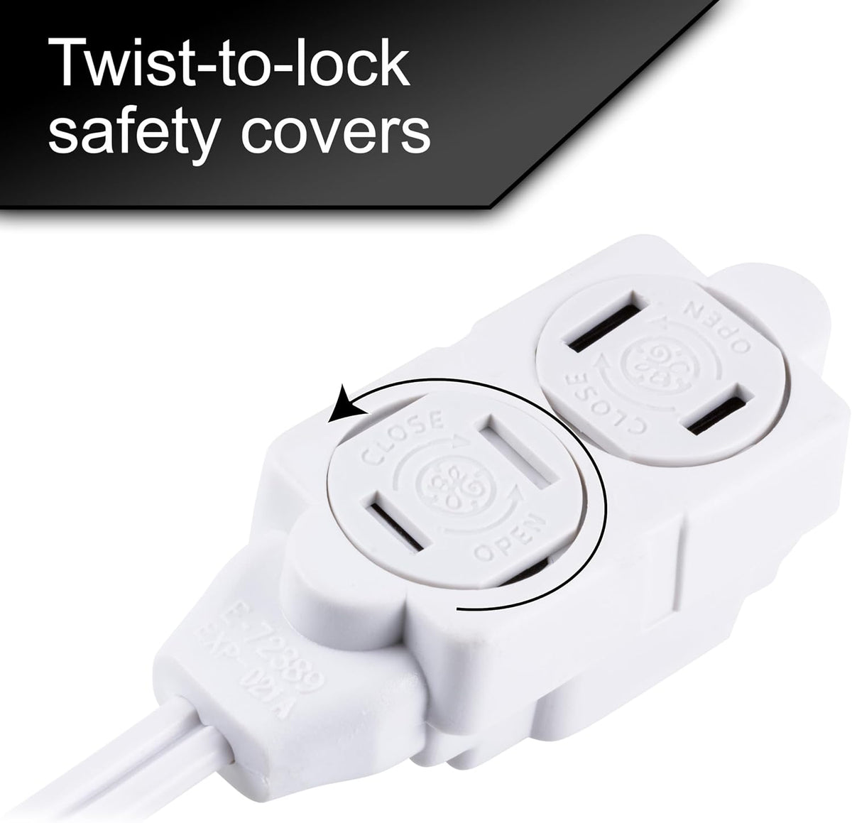 GE Extension Cord with Twist-to-Close Outlets - White, 12 feet-043180002259-LR-226561-4-LR eShop