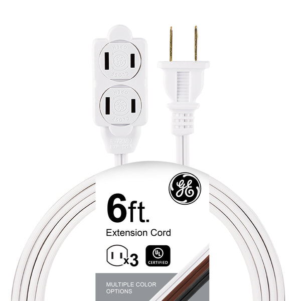 GE Extension Cord with Twist-to-Close Safety Outlets - White, 6 feet-043180002211-LR-226959-1-LR eShop