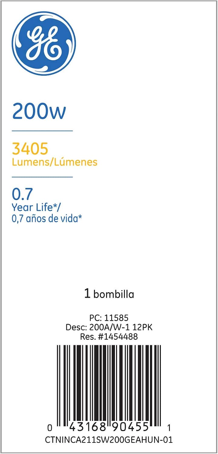 GE Lighing 200 Watt Incandescent Light Bulb, A21, Medium Base-043168904551-LR-142931-3-LR eShop