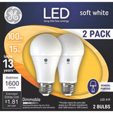 GE Lighting 100W A19 LED Light Bulbs Soft White: Dimmable, 2700 Kelvin, 1600 Lumens, Energy Star Certified, 2 pack-043168659413-LR-348647-1-LR eShop
