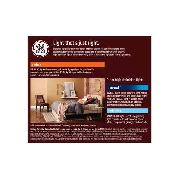 GE Lighting 100W Relax A19 LED HD Light Bulbs Soft White: 100W Equivalent, 2700K, Dimmable, Energy Star Certified, E26 Base, 2 pack-043168541800-LR-348638-3-LR eShop