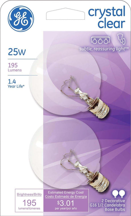 GE Lighting 25 Watt Crystal Clear Vanity Globe Light Bulbs, 2 count-043168918381-LR-144801-1-LR eShop