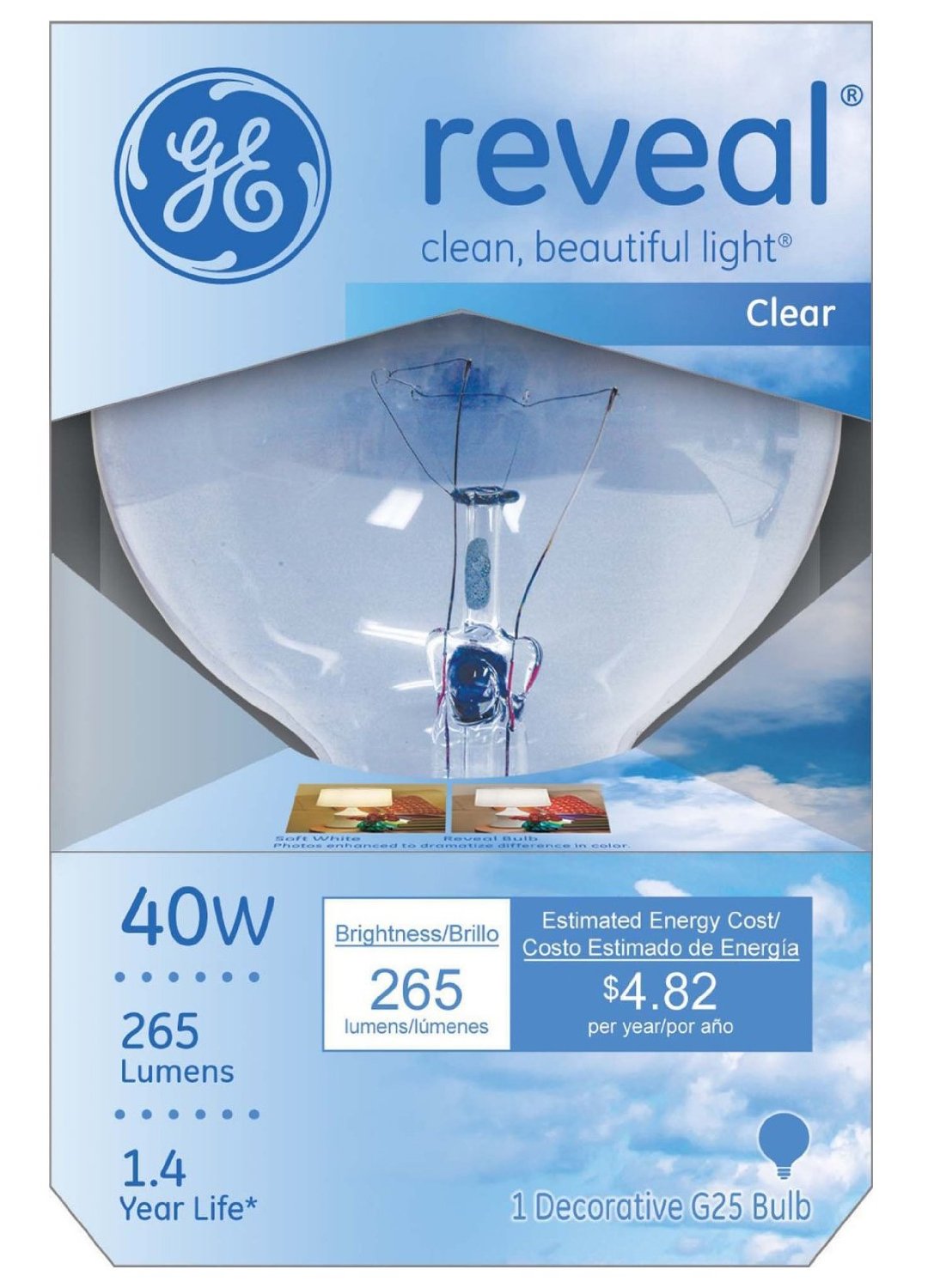 GE Lighting 40W Reveal Incandescent G25 Vanity Globe Bulb - Clear-043168486941-LR-276649-1-LR eShop