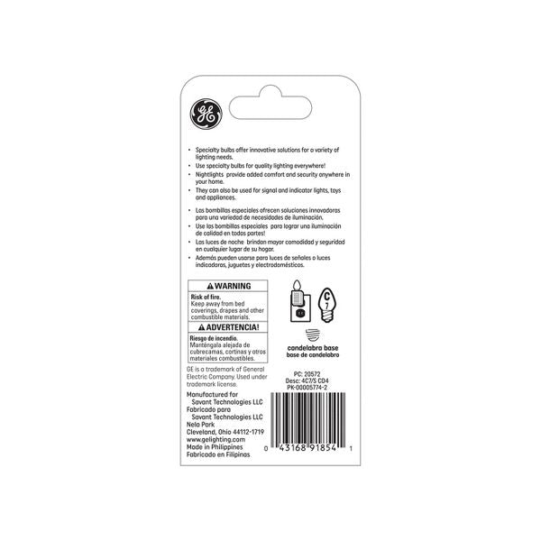 GE Lighting 4W Incandescent Nightlight Bulbs E12 Base Clear, 4 count-043168918541-LR-146787-3-LR eShop