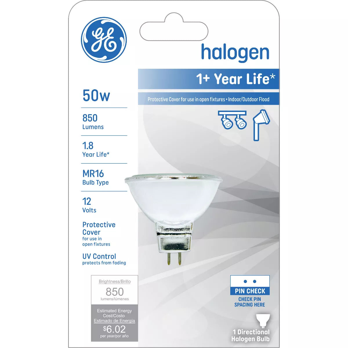 GE Lighting 50W Halogen MR16 Light Bulb Warm White: Dimmable, 850 Lumens, GU5.3 Base, 3050K, Suitable for Damp Locations-043168817707-LR-282802-1-LR eShop