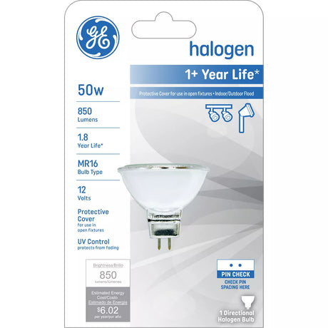 GE Lighting 50W Halogen MR16 Light Bulb Warm White: Dimmable, 850 Lumens, GU5.3 Base, 3050K, Suitable for Damp Locations-043168817707-LR-282802-1-LR eShop