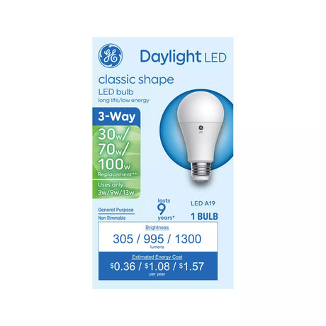 GE Lighting Basic LED 100/70/30 Watt Replacement, Daylight, A19 3-Way Bulbs, 1 Pack-043168551229-LR-348652-1-LR eShop
