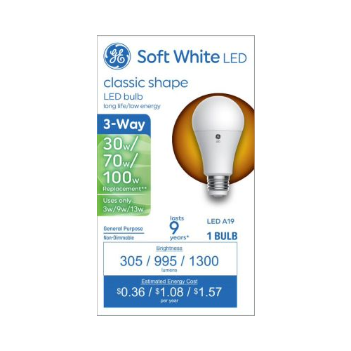 GE Lighting Basic LED 100/70/30 Watt Replacement, Soft White, A19 3-Way Bulbs, 1 Pack-043168551205-LR-348649-1-LR eShop