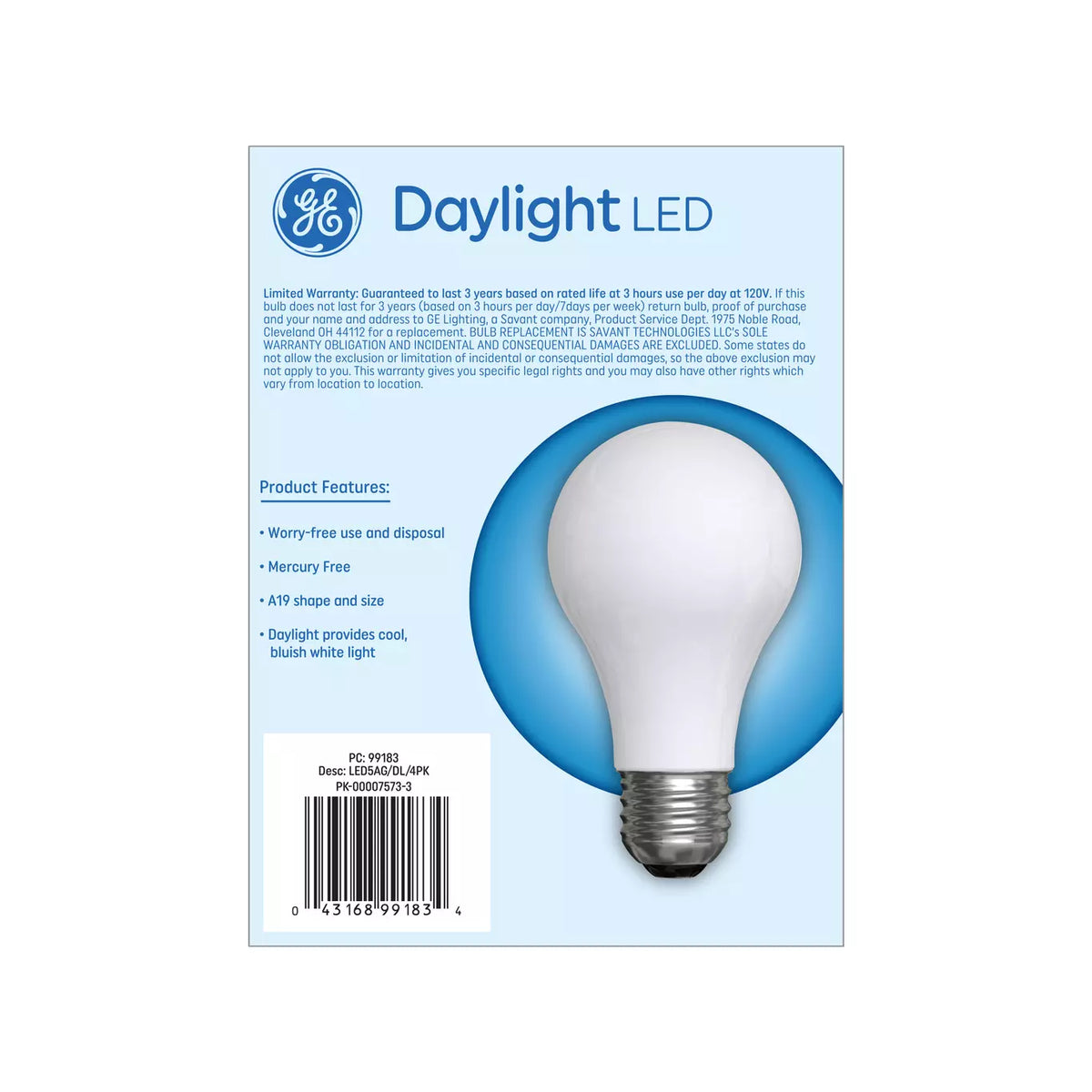 GE Lighting Basic LED 40 Watt Replacement, Daylight, A19 General Purpose Bulbs, 4 count-043168991834-LR-321342-3-LR eShop