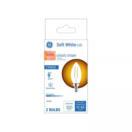 GE Lighting Basic LED 40 Watt Replacement, Soft White, B11 Deco - Candle Bulbs, 2 Pack-043168548021-LR-348673-1-LR eShop