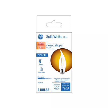 GE Lighting Basic LED 40 Watt Replacement, Soft White, CA11 Deco - Candle Bulbs, 2 Pack-043168549547-LR-348665-1-LR eShop